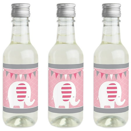 Champagne Party Pink Elephant - Mini Wine and Champagne Bottle Label Stickers - Girl Baby Shower or Birthday Party Favor Gift for Women and Men - Set of 16 ()