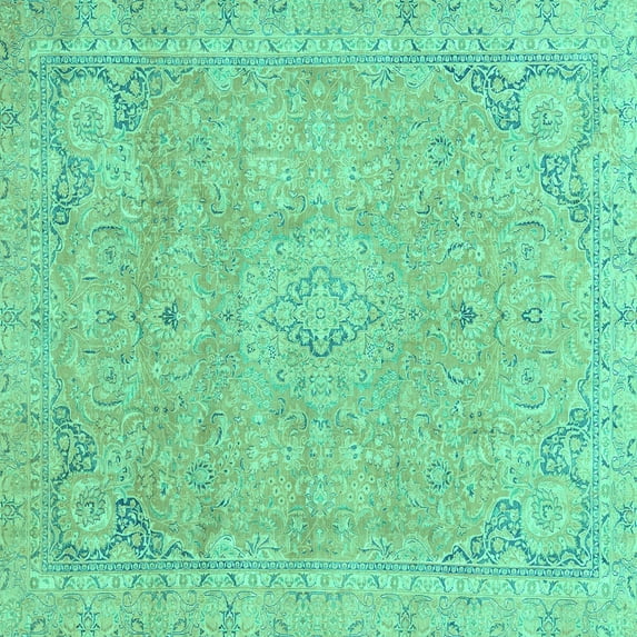 Ahgly Company Machine Washable Indoor Square Abstract Turquoise Blue Modern Area Rugs, 6' Square