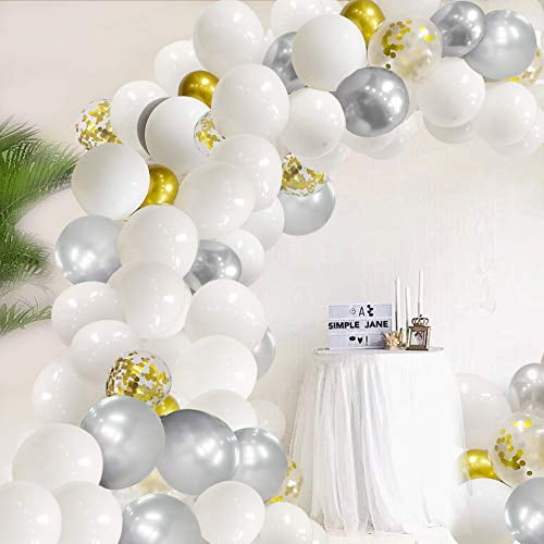 NORTHERN BROTHERS White Balloon Arch Garland Kit White Gold Confetti