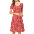 thumbnail image 3 of INSPIRE CHIC Women's Printed Sweetheart Neck Puff Sleeves Hidden Side Zipper Smock Midi Dress XS Red, 3 of 8