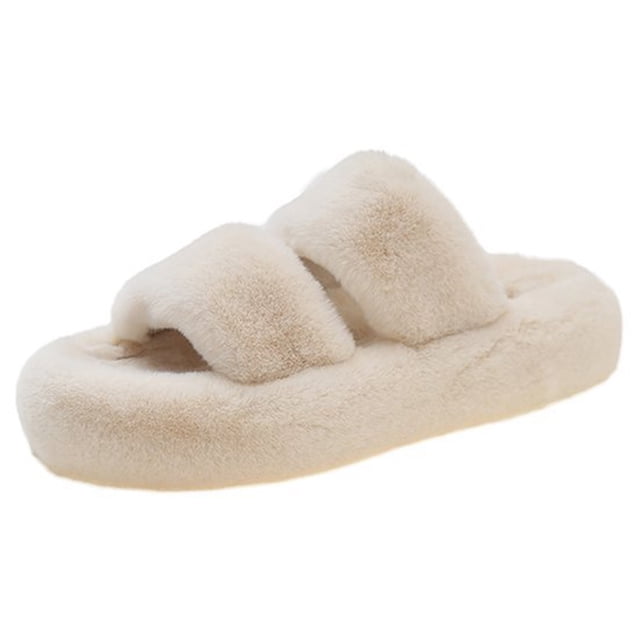 Zapatillas de casa de espuma viscoelástica para dormitorio suaves y peludas para mujer (Beige 40)