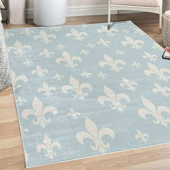 Fleur De Lis Decorative Rug, Lily Pattern Classic Retro Royal Vintage European Iris Ornamental Art, Quality Carpet for Bedroom Dorm and Living Room, 6 Sizes, Pale Blue, by Ambesonne