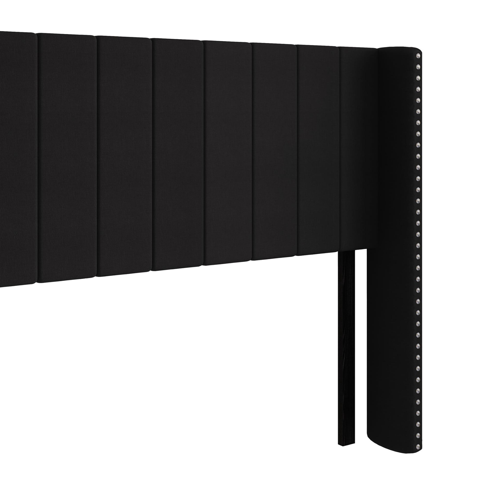 Home Design Ipswich TwinUpholstered Wingback Headboard with Nailhead Trim, Modern Vertical Channel Tufting, Black, Easy Assembly