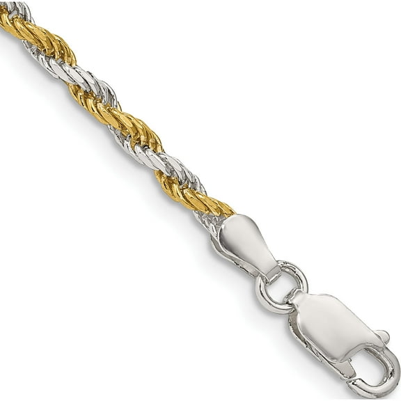 Sterling Silver And Vermeil 2.5mm Diamond-Cut Rope Chain (7 X 2.5) Made In Italy qdcy060-7