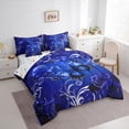 thumbnail image 3 of Homewish Boys Girls Blue Butterflies 7 Pieces Bedding Comforter Set,Floral Rose Full Bedding Set Lightweight,Exotic Style Fitted Sheet Flat Sheet,Super Cozy Room Decor,Reversible, 3 of 8