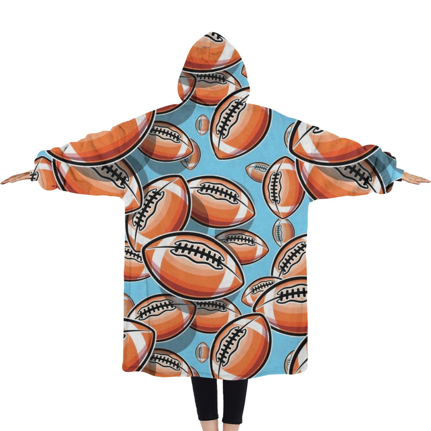 Oversized Wearable Blanket Hoodie,Football Sticker Pattern Sherpa Blanket Hoodie with Super Pockets,Super Warm Fuzzy Pullover for Women & Men
