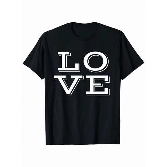 Black LOVE Graphic Tee Shirt Casual Short Sleeve Crewneck T Shirt for Men Women Valentines Day Fashion Streetwear Casual Round Neck Tee, Casual Summer Top, Fall, Comfortable