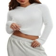 thumbnail image 3 of Hauts Courts à Capuche pour Femmes Manches Longues en Tricot Côtelé, 3 of 9