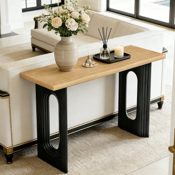 OMCHOM 59.2 Inch Long Entryway Table,Farmhouse Wood Sofa Tables Behind Couch,Narrow Console Table for Living Room,Hallway,Natural