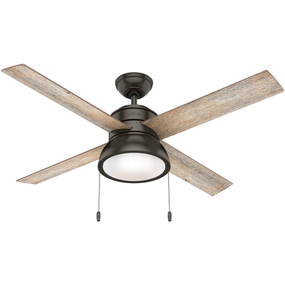 Hunter Loki Indoor Ceiling Fan With LED Light Kit, Pull Chain, Modern Style - 52", Noble Bronze