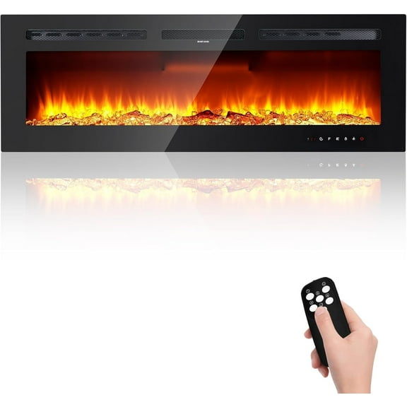 Accreate Wall Mounted with 12 Realistic 3D Flame Colors, 60" Electric Fireplace in-Wall Recessed 750/1500 W Heater
