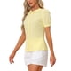 thumbnail image 4 of Camisa de cuadros para mujer INSPIRE CHIC con cuello Peter Pan, mangas cortas abullonadas, blusa de botones a cuadros XL amarilla, 4 of 6