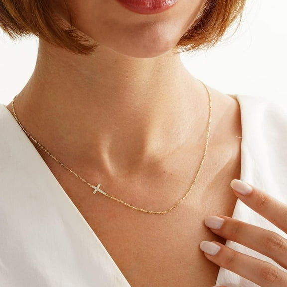 Dainty Cross Pendant Necklaces For Women 14K Gold Plated Cute Faith Cross Necklace Sideways Cross Necklace Minimal Everyday Jewelry Gift[o482]