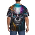 thumbnail image 3 of Sikiie Modern Abstract Colorful Skull Men's Wrinkle Free Untucked Cuban Shirt Business Casual Button Down Shirts Short Sleeve ShirtSmall, 3 of 5