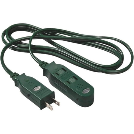 SmartCord Safety 3-Outlet Holiday Extension Power Cord w/ Heat-Sensing Alarm, Green, 6-Foot