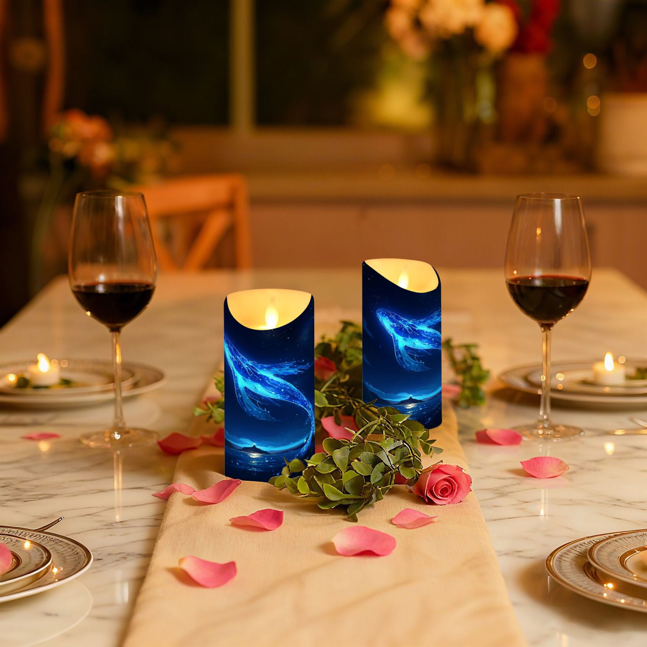 2 PCS Tilted Flameless Candles Flickering LED Lights Battery Operated Candles with Remote Timers for Holiday Decor Glowing Blue Creature
