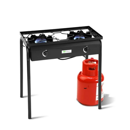 - Goplus Propane 150000 BTU Double Burner Gas Cooker Stand Stove Electronic Ignition BBQ