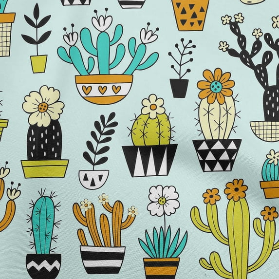 oneOone Viscose Jersey Sky Blue Fabric Cactus Sewing Fabric By The Yard Printed Diy Clothing Sewing Supplies 60 Inch Wide-G2