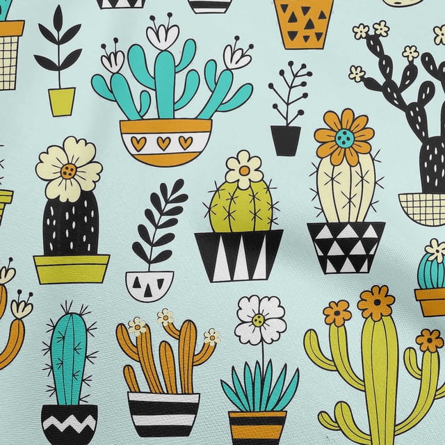 oneOone Polyester Spandex Sky Blue Fabric Cactus Craft Projects Decor Fabric Printed By The Yard 56 Inch Wide-5J