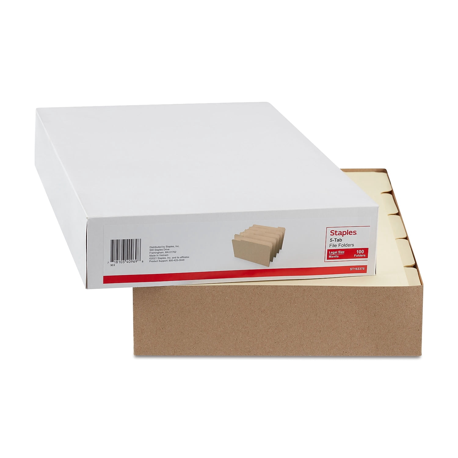 Staples Manila File Folders Legal 5 Tab Assorted Position 100/Box 163378