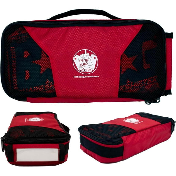 Cornhole Bag Pouch (Red Color) | Carry Case for 1 Set of 4 Cornhole Bags - Reusable Label - Mesh Ventilation