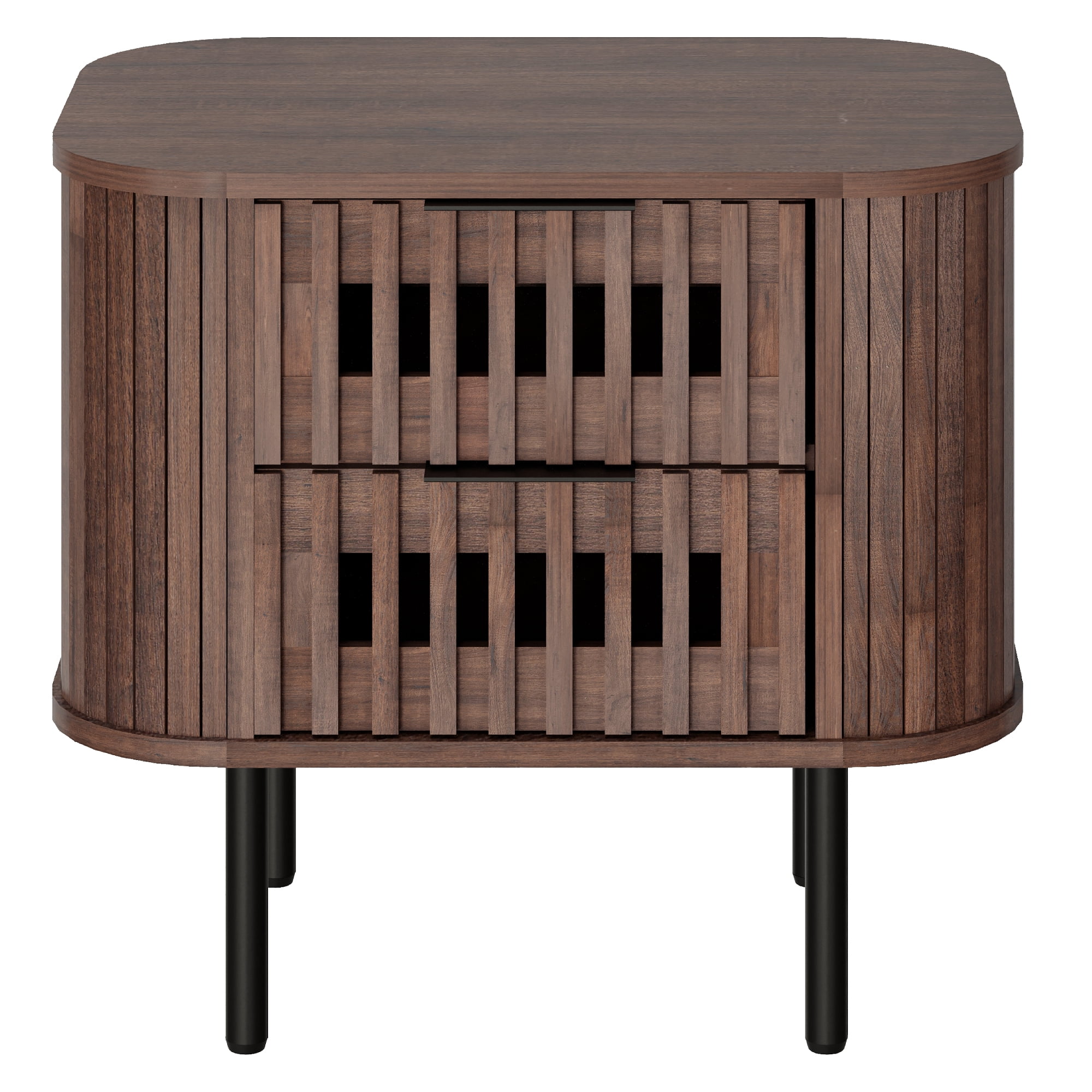 Wampat Modern Fluted Nightstand, Wooden End Table with 2 Drawers, 20.4H" Bedside table for Living Room, Bedroom, Walnut