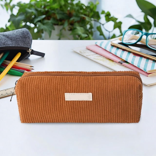 Funda de lápices de pana para papelería, bolsa compacta de almacenamiento con cremallera, 19x8x1 cm, múltiples colores, duradera y ligera para uso escolar y diario.