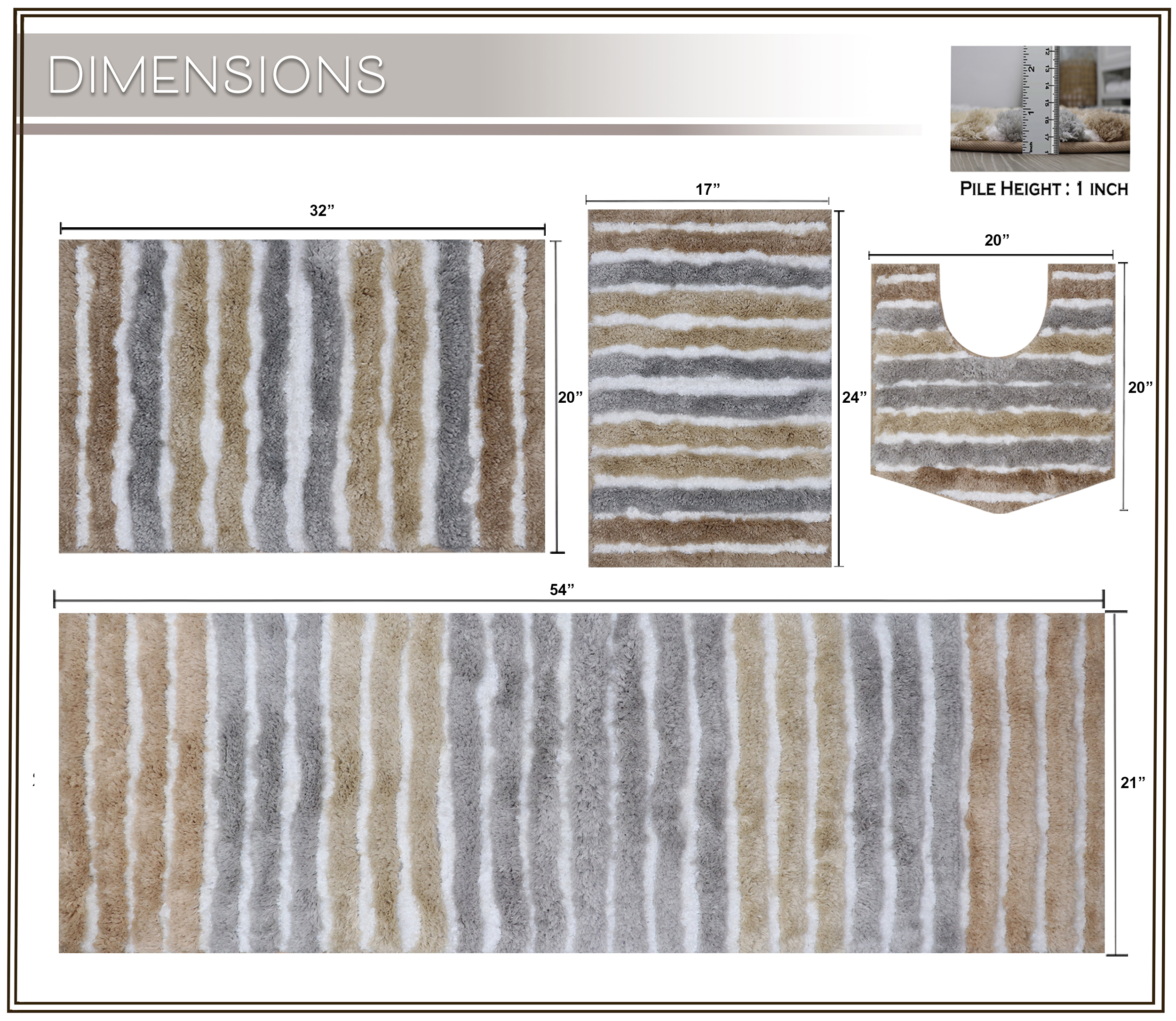 Bathroom Rugs Set of 4, Soft Microfiber Bath Mats, Absorbent & Quick Drying, Non-Slip Rubber Backing, Machine Wash Bathroom Floor Mats for Tub, Shower, Sink, Toilet – 17x24, 20x32, 21x54, 20x20 Linen