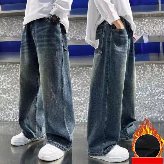Shachafan Boys Lined Jeans Winter Casual Straight Leg Pants Comfortable Warm Trousers For Toddlers And Kids With Stylish Design Cute Baby Boy Outfits