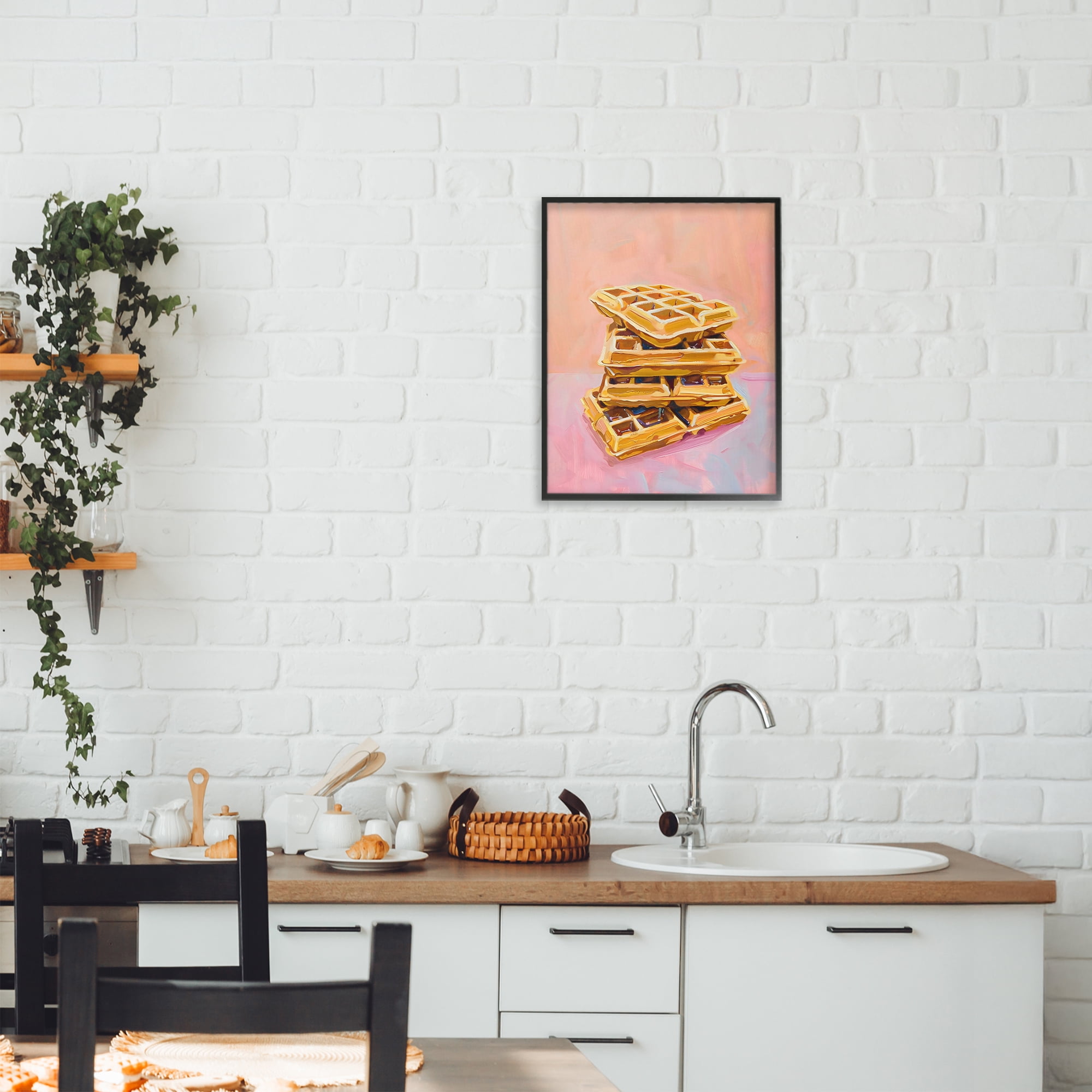 Stupell Industries Stack of Fluffy Waffles Black Framed Giclee Art, design by The Prints Vibe