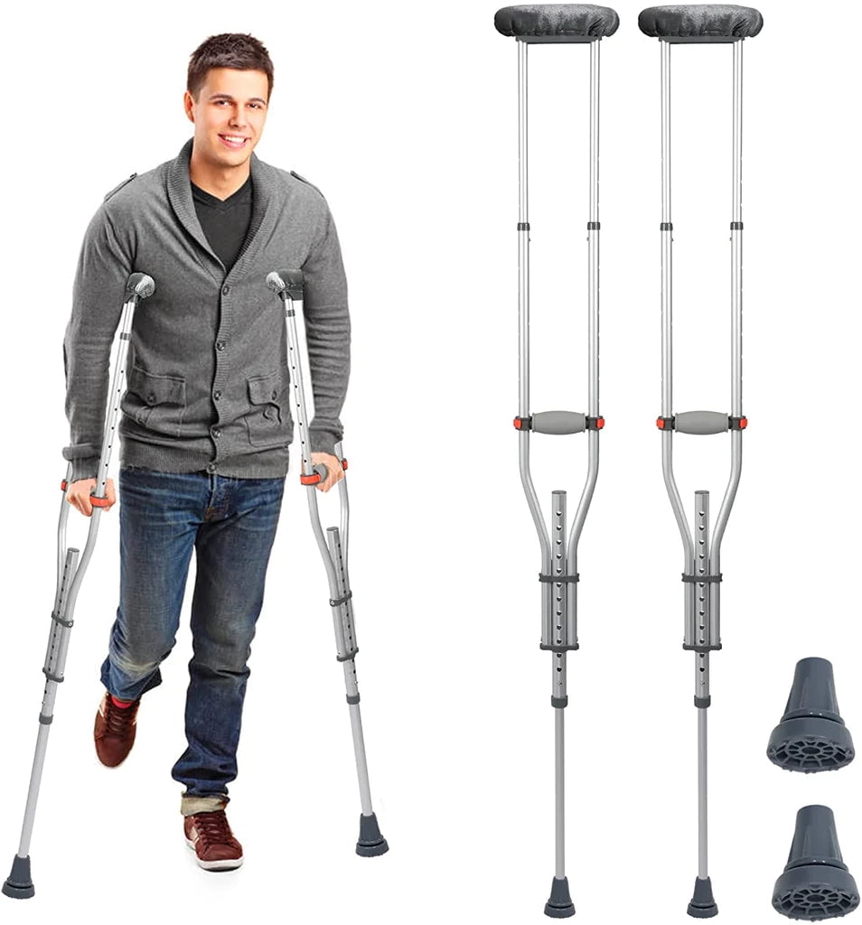 1 Pair Forearm Crutches, Universal Aluminum NonSlip Crutches with Adjustable Height and Turning