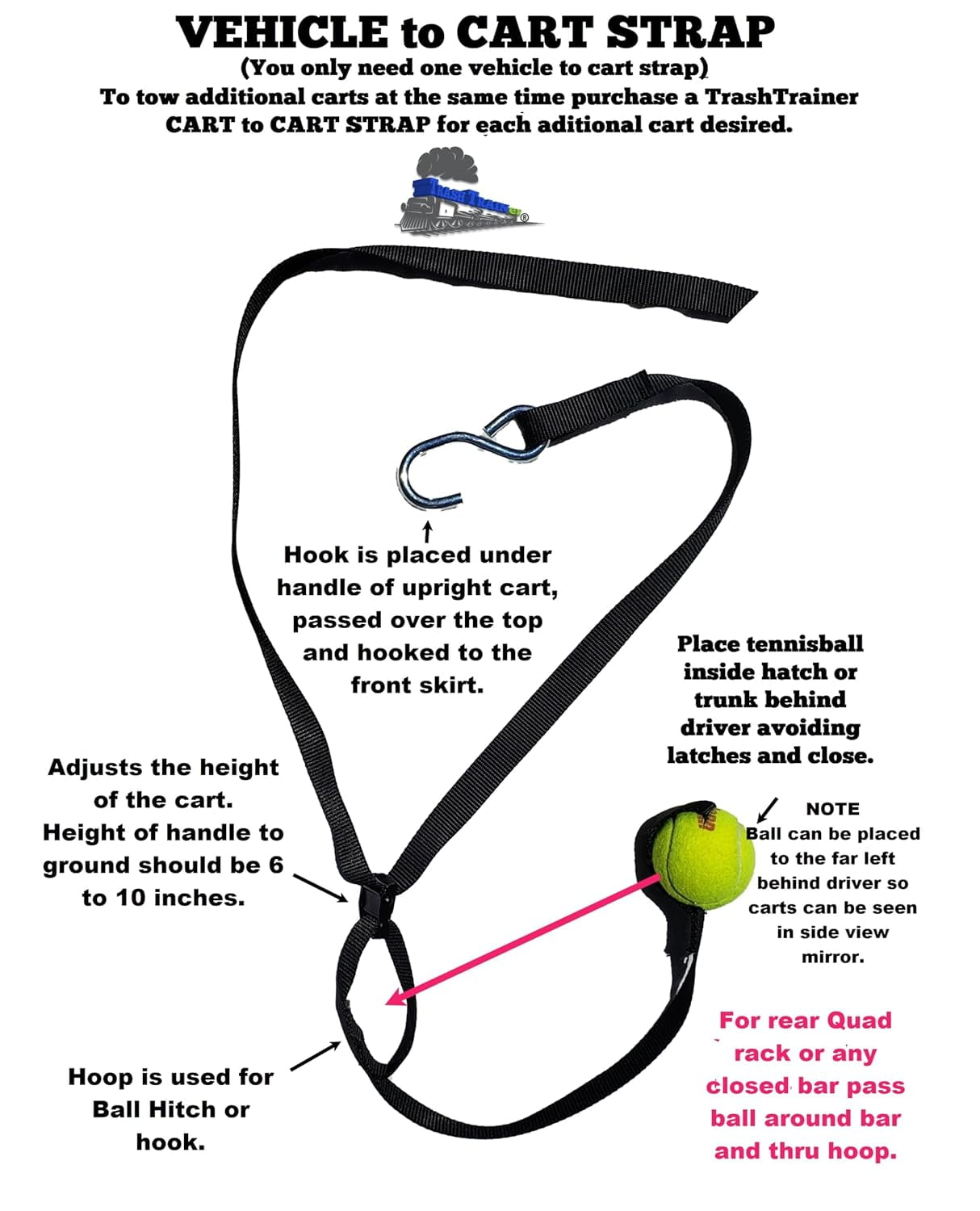 Trash Trainer Cart Hauler Strap for Garbage & Recycling Cans | Hitch-Free Utility Towing Connector System