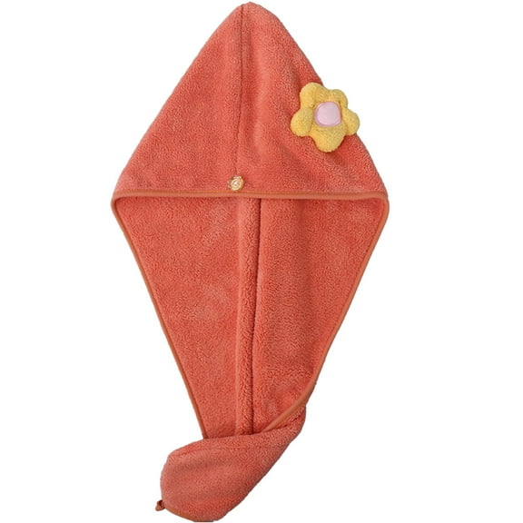 1Orange Fleece Hair Dryer Towel With Button Super Absorbent Soft Hair Turban For Shower Bathroom Fast Drying Hair Wrap For Women Kids