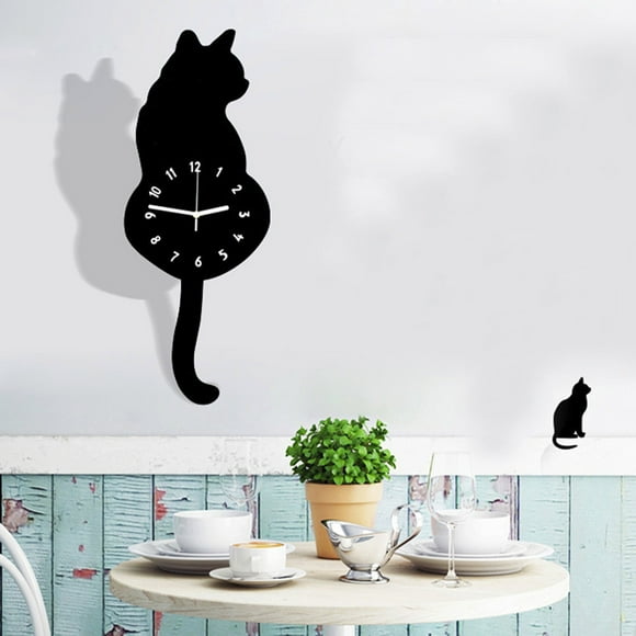 TIMIFIS Acrylic Clock Cartoon Cute Cat Wall Clock Home Decor Watch Way Tail Move Wall Clock