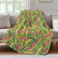 thumbnail image 4 of Green Tropical Leaves Throw Blanket, Flannel Fleece Blanket with Striped Design for Couch, Summer Palm Botanical Pink Soft Breathable All Season Plush Blankets for Loveseat Sofa Bed 60"x80", 4 of 8
