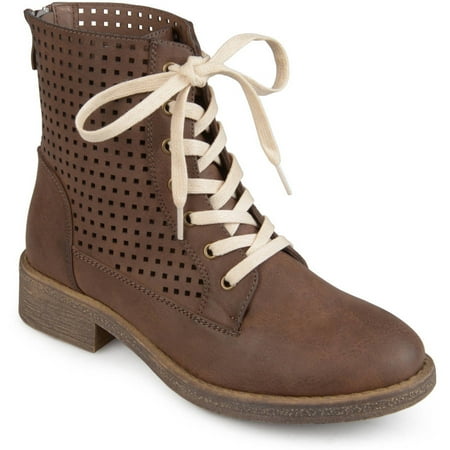 Womens Faux Leather Laser-cut Lace-up Boots