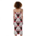 thumbnail image 2 of Red Glasses Pug Pattern Print Slim Fit Midi Cami Dress, Dog Pet Lover Fashion Summer Maxi Sexy Casual Dress For Women, 2 of 4