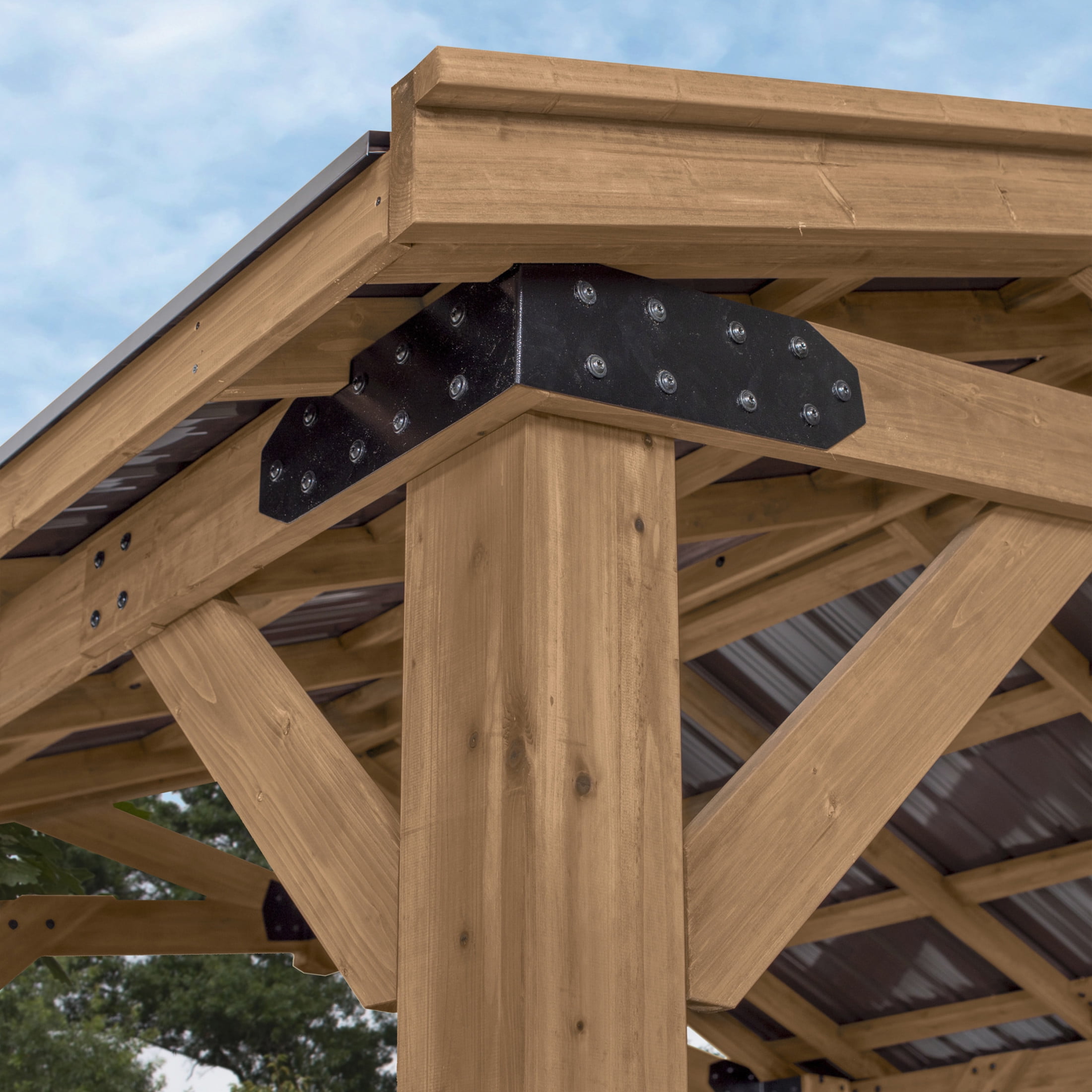 Backyard Discovery Norwood 14' x 10' Cedar Wood Gazebo, Galvanized Steel Roof, PowerPort