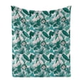thumbnail image 1 of Hawaii Soft Flannel Fleece Throw Blanket, Exotic Summer Blooming Tropical Jungle Flowers and Leaves, Cozy Plush for Indoor and Outdoor Use, 50" x 70", Teal Seafoam, by Ambesonne, 1 of 5