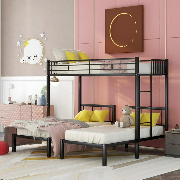 Metal Twin Triple Bunk Bed, Twin over Twin over Twin Bunk Bed for 3