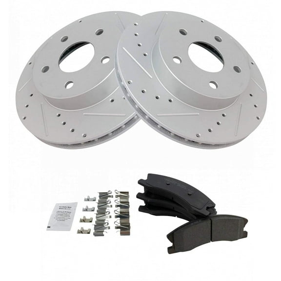 TRQ Front Performance Brake Pad & Rotor Kit Brake Pads Brake Rotors Set Ceramic Premium G-Coated Fits Select 1999-2004 Jeep Grand Cherokee