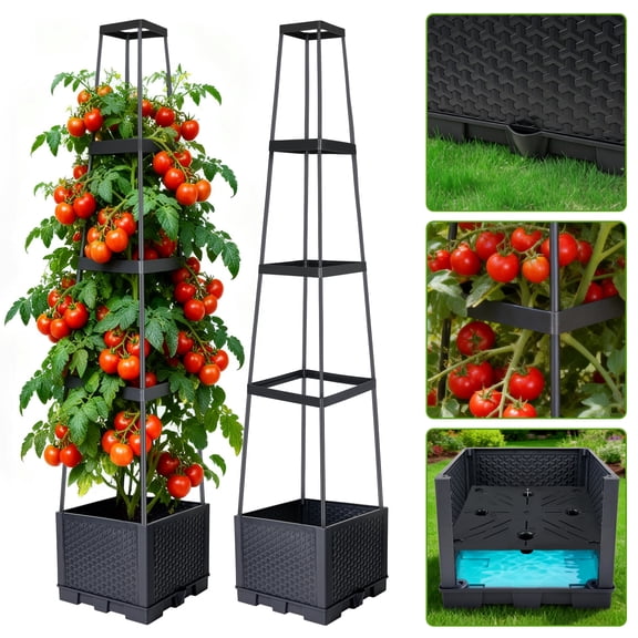 Tomato Cages, Square Tomato Trellis with 17L Capacity Grow BOX, 55IN Tall Heavy Duty Tomato Plant Support Stakes for Garden Climbing Vegetables, Flowers, Fruits (Extra-Bold, 1 Pack)