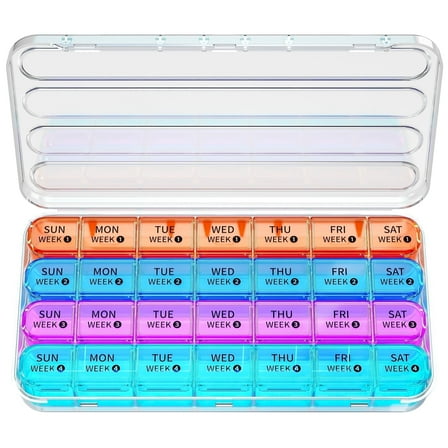 Monthly Pill Organizer 1 Times a Day, 28 Day 4 Week Pill Box Organizer, One Month Pill Case, for Elderly, Daily Medcine Container for Vitamins, Supplement & Medication