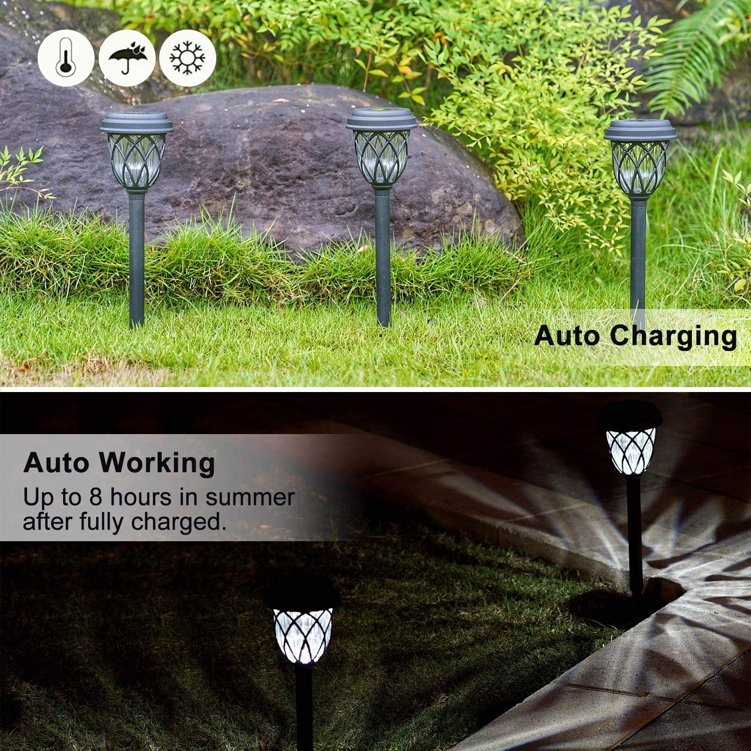 ExcMark 10 Packs Solar Lights Outdoor Garden Pathway Solar Powered Yard Lights for Walkway Sidewalk Driveway. (Black, Warm White)