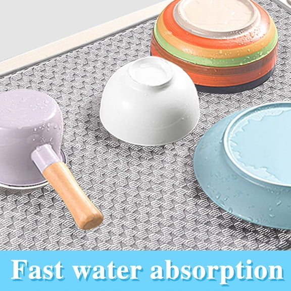 Microfiber Dish Drying Mat 15.74 × 11.81"–Highly Absorbent Large Kitchen Counter Dish Drainer Mat,Machine-Washable,Multipurpose Drying Pad for Dishes,Glassware,and Produce