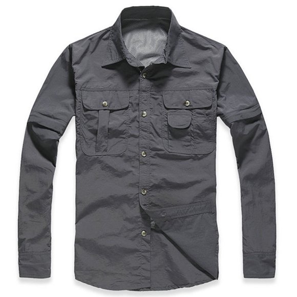 Men's Outdoor Performance Long Sleeve Shirt Lightweight Breathable Wicking UPF Sun for Hiking Camping Travel