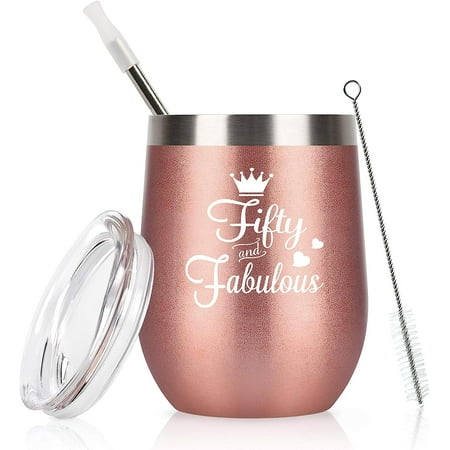 Gift For 50Th Birthday-Modwnfy 50Th Birthday Gifts Wine Tumbler 50Th Birthday Gifts Insulated Mug Tumbler ,Fifty And Fabulous,12 Fl Oz Coffee Mugs Gifts For 50Th Birthday