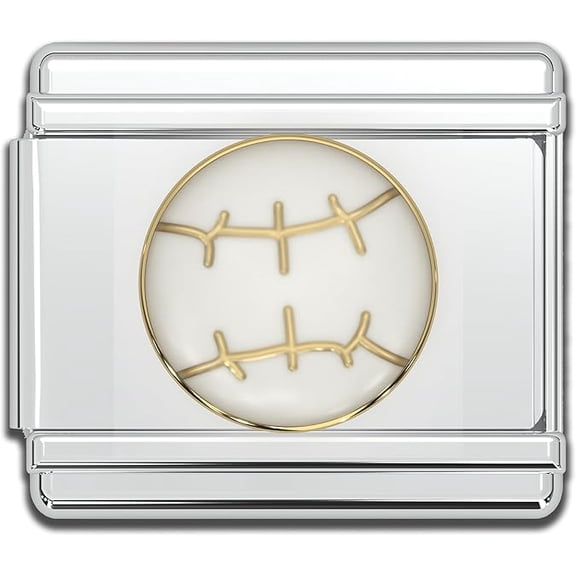 Fablinks Italian Bracelet Charms, 9mm Stainless Steel Charm Link for Women, Modular Jewelry Links for Men (Baseball)