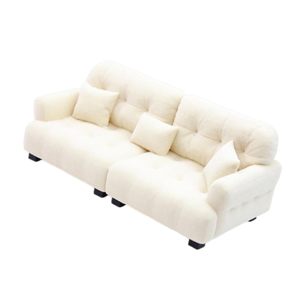 Sofá de casa de muñecas en miniatura, muebles flocados, adorno moderno DIY, escena para sala de estar 1 12 Beige