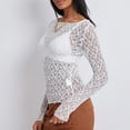 thumbnail image 5 of Women Y2K Lace Floral Crop Top Long Sleeve Sheer Mesh See Through T Shirts Slim Fit Going Out Tees Tops Streetwear, 5 of 7